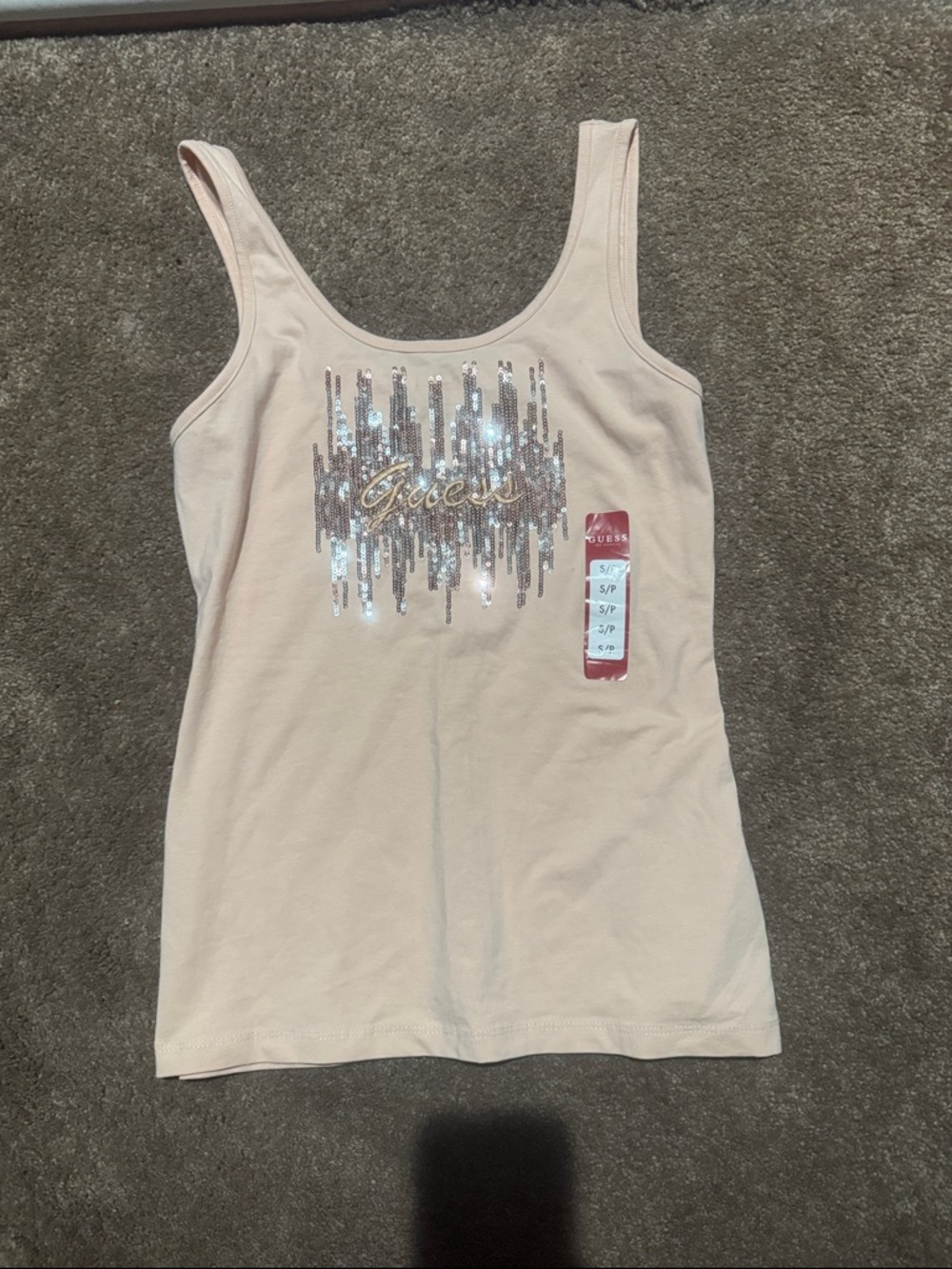 Guess Blush Sequin Logo Tank Top